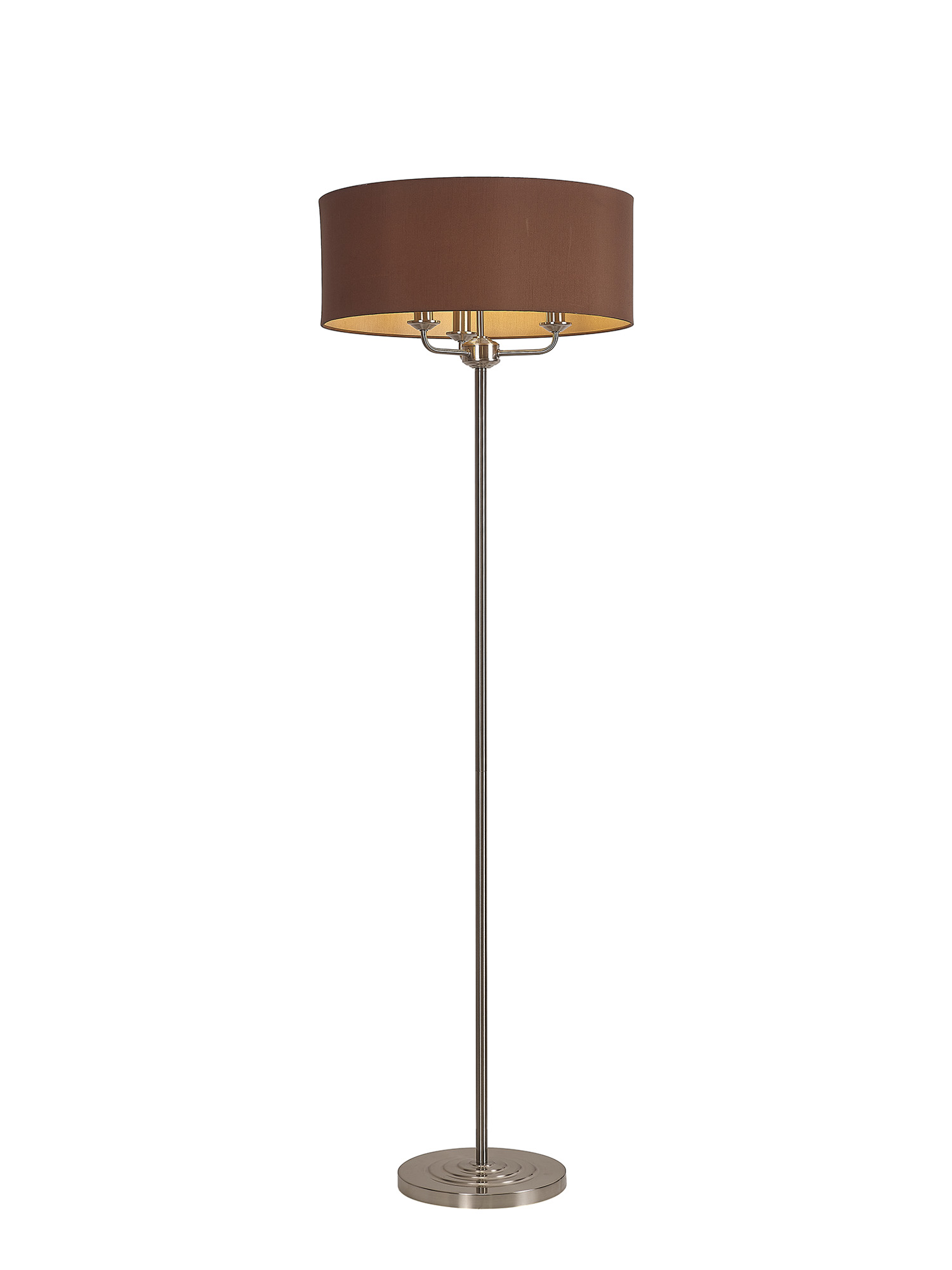 DK0937  Banyan 45cm 3 Light Floor Lamp Satin Nickel, Raw Cocoa